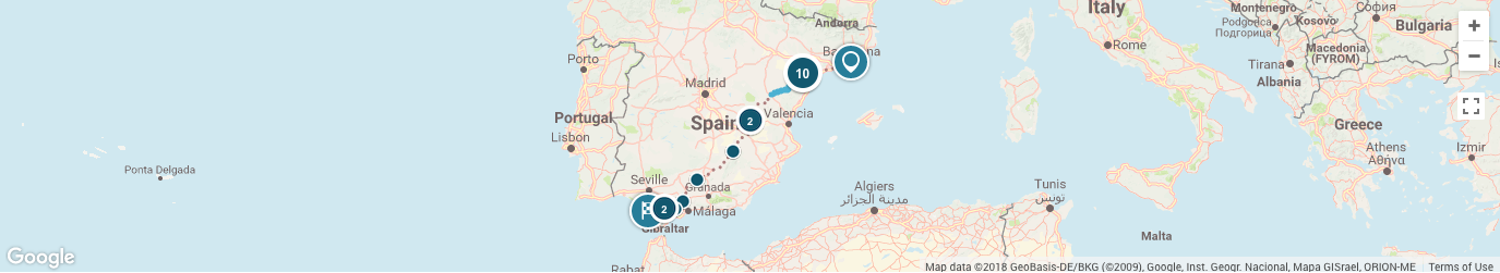 Overview of trip on world map