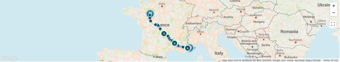 Overview of trip on world map
