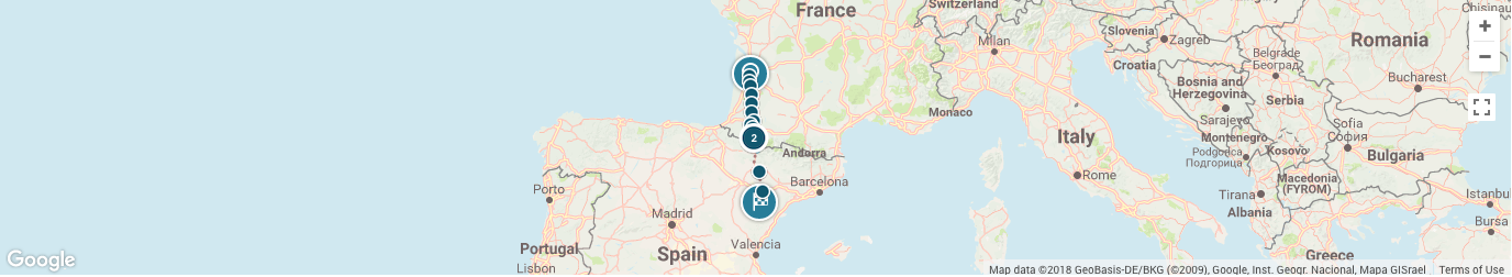 Overview of trip on world map