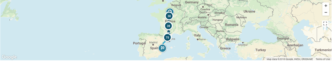 Overview of trip on world map
