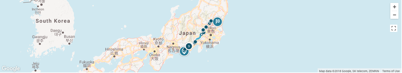 Overview of trip on world map
