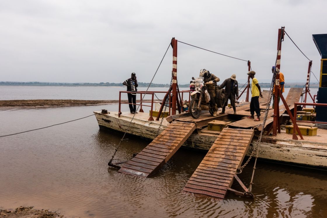 Richard readying to dismount the ferry across the Congo.
