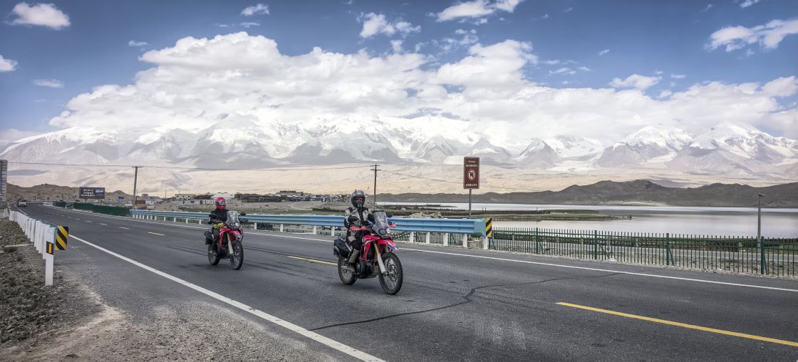 Gaea and Johanna riding, China.