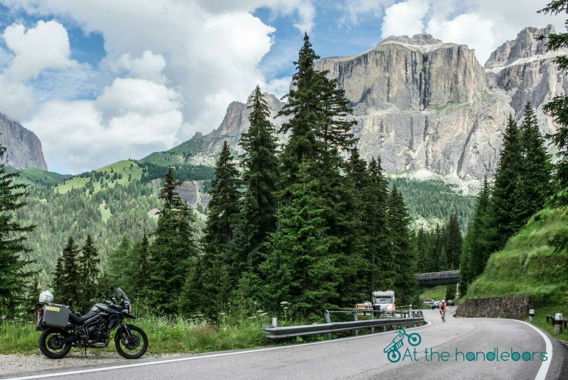 Two weeks after leaving London on “Trumpet”, I managed to scour through the amazing Swiss, Italian and Austrian alps. I’d been sleeping on the floor above a public pool, that looked out over the Italian Alps in Merano, which was at the door to the Dolomites. So I took my leave before sunrise to have the road to myself.