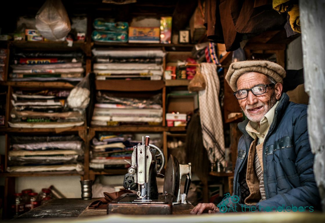 I rode up and down the Karakoram Highway (KKH) six times. Everytime I rode up and back, Esan Ali would be in his tiny, handbuilt tailor shop, working away on his pedal driven machine while we chatted, before he’d stop, make us some tea while watching life go by on the KKH.