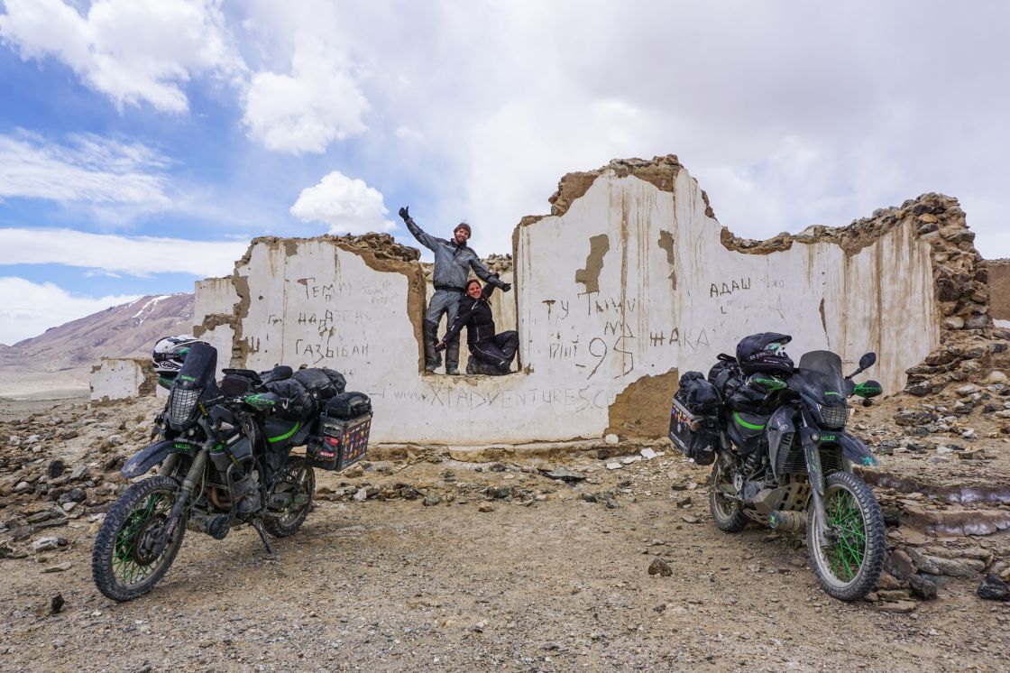 Having a break and commemorating for making it through a swamp area in Tajikistan
