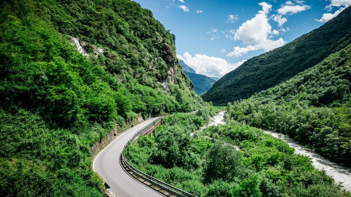 Scenic route short after the Como Lake before heading to the Alps.