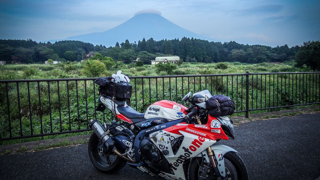 Note the clouded peak of Mount Fuji in the distance