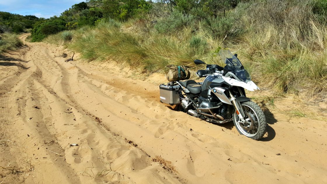 On her bike, adventure riding