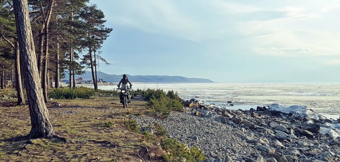 On her bike, adventure riding
