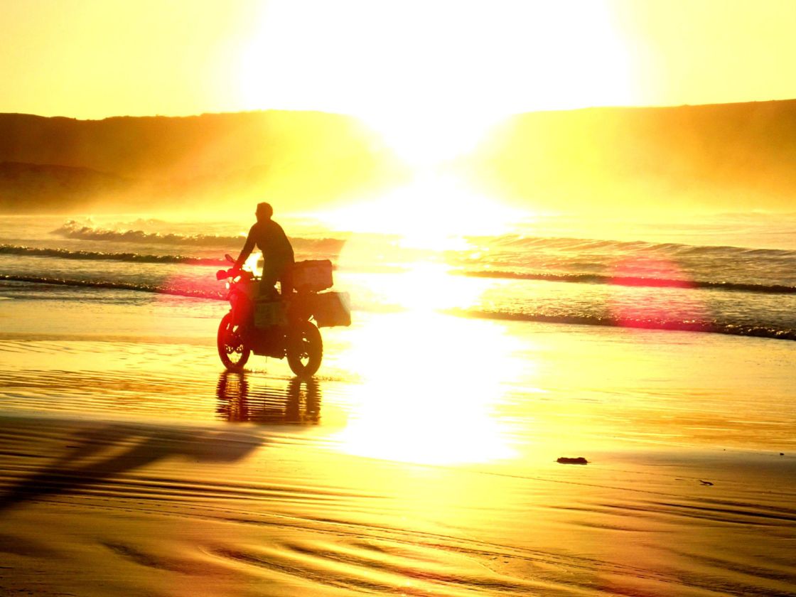 On her bike, adventure riding
