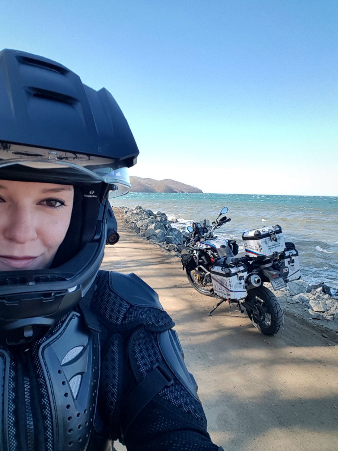 On her bike, adventure riding