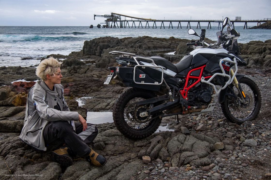 On her bike, adventure riding