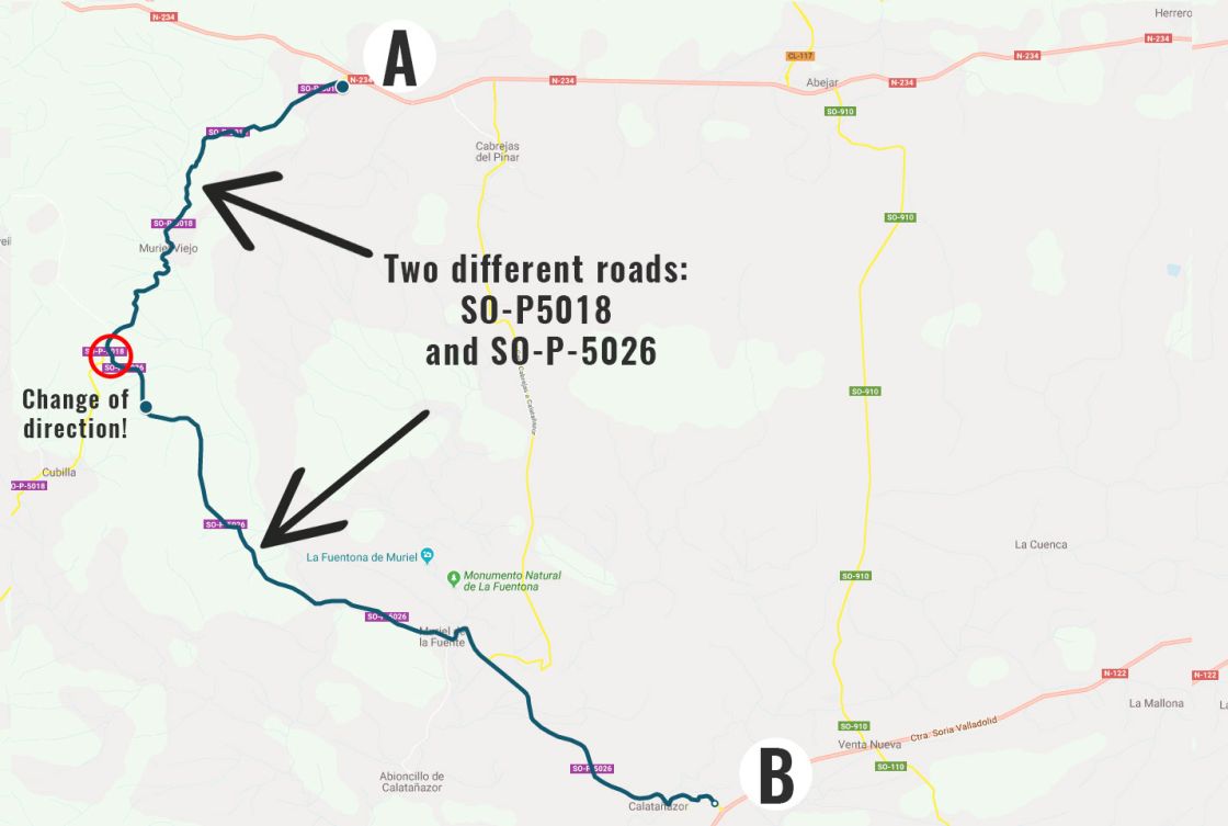 This is an itinerary: two or more roads and one or more change of direction.