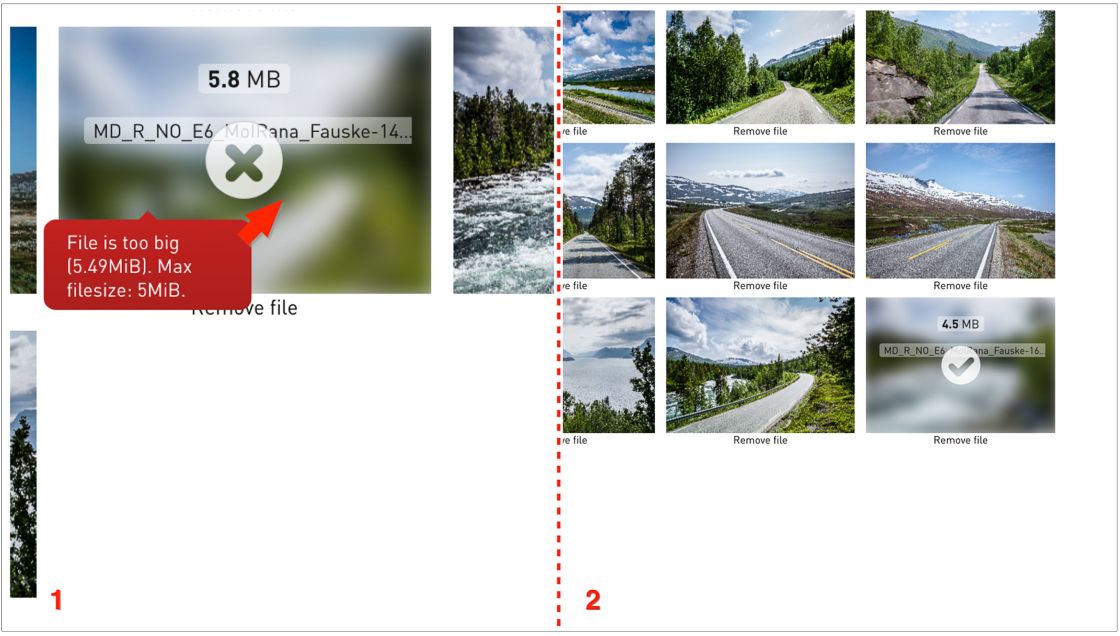 Make sure your pictures are good resolution and that the file size is between 3MB and 5MB.