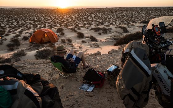 Camping on the beach in southern Morocco.